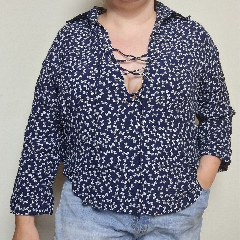 Faithfull the Brand Kenya Top in Pinup Bow Navy Size 4